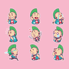 Vector illustration pink punk angel fall in love, kawaii & funny mascot character, cartoon coloring style