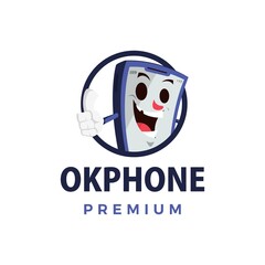 Obraz premium ok phone thump up mascot character logo vector icon illustration