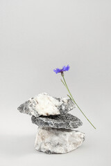 Creative podium for cosmetics or you merchandise, products. Layout made of from a pile of balancing...