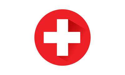 Switzerland flag button with long shadow on white background ,illustration, textured background, Symbols of Switzerland