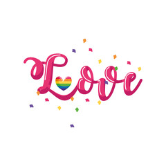 label love, pride gay on white background