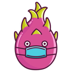 kawaii dragon fruit wearing mask cartoon illustration