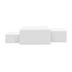 Blank template of white square podium, scene, stage showcase. Vector