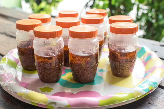 Bagoong in plastic containers for sale. Small business opportunity in Philippines. Entrepreneurial endeavor.