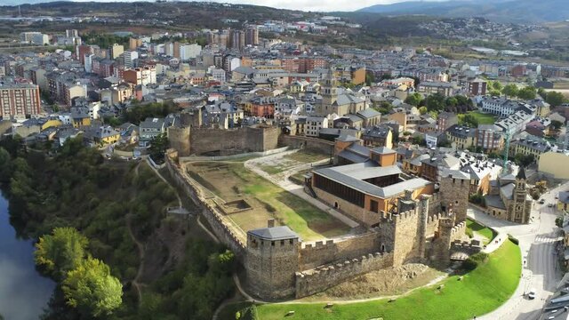 Ponferrada. Historical city of Leon,Spain. Aerial Drone Footage. Camino de Santiago