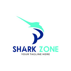 Creative abstract logo sign letter P and shark fin silhouette typography for company