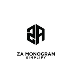za, 2a initial monogram hexagon letter black logo design with white background