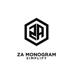 za, 2a initial monogram hexagon letter black logo design with white background