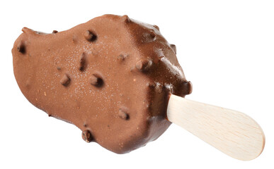 Ice cream on a stick covered in chocolate