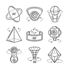 set of icons camera 360 degrees on white background