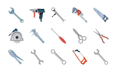 set of icons with construction tools over white background