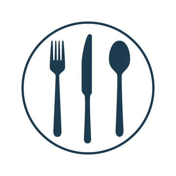 Fork Knife and Spoon - White symbols of cutlery on dark brown background