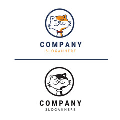 Smile Head Cat Logo Design Vector Cartoon Style For Petshop Store