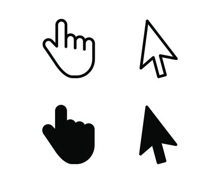 mouse click cursor icon in black solid color and line work-vector illustration for info graphic, websites-arrow and finger illustration