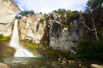 Fototapeta na wymiar View of Senda Chorrillo del Salto waterfall on sunny day. Patagonia, Argentina