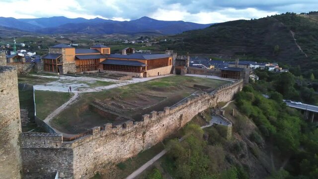 Castle in Ponferrada. Historical city of Leon,Spain. Aerial Drone Footage. Camino de Santiago