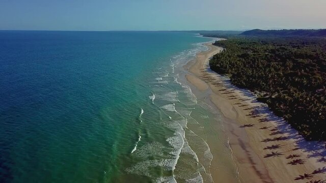 aerial view of isolated Sargi beach in Bahia, Brazil. Wonderful seascape