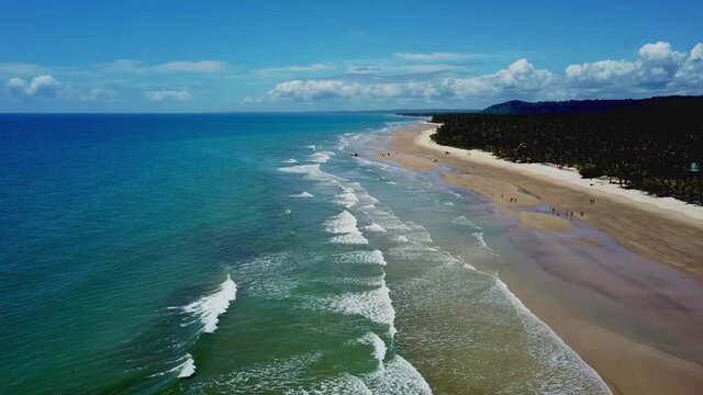 beautiful seascape at Sargi beach in Bahia, Brazil. Drone aerial view