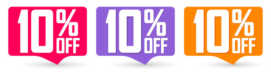 Set Sale 10% off speech bubble banners, discount tags design template, app icons, vector illustration