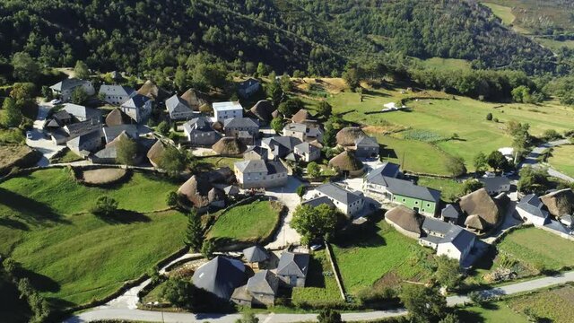 Piornedo, beautiful village of Lugo. Galicia,Spain. Aerial Drone Footage