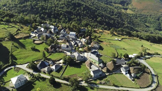 Piornedo, beautiful village of Lugo. Galicia,Spain. Aerial Drone Footage