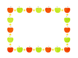 Watercolor texture frame of red apples and green apples. Vector illustration.