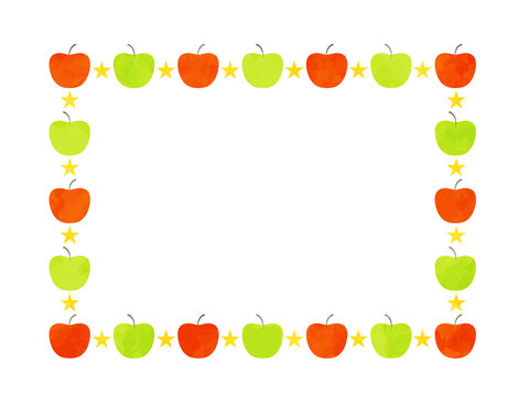 Watercolor texture frame of red apples and green apples. Vector illustration.