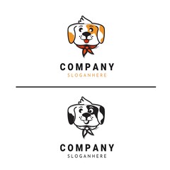 Cute Head Dog With Tie Logo Design Character Cartoon Vector Illustration Full Color Modern Style