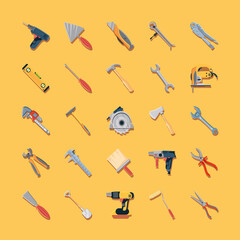 bundle of construction tools on white background