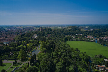 Obraz premium Park near Lake Garda. aerial view of Sigurta garden park, northern Italy.
