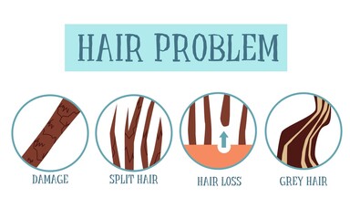 Hair problem set poster - hair health damage, split ends, falling out