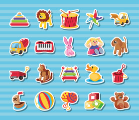 set of icons kids toy on blue background