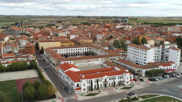 Pe&ntilde;aranda de Bracamonte, village of Salamanca,Spain. Aerial Drone Footage