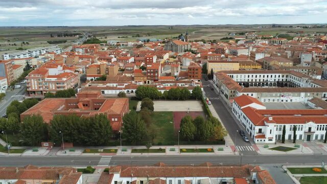 Pe&ntilde;aranda de Bracamonte, village of Salamanca,Spain. Aerial Drone Footage
