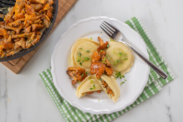 home made Italian ravioli with fresh roasted chanterelles