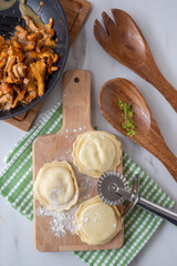 home made Italian ravioli with fresh roasted chanterelles