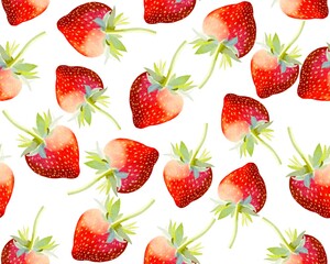 Watercolor strawberry seamless pattern illustration Hand drawn sketch on white background isolated