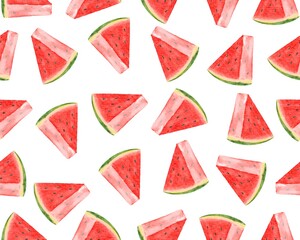 Watercolor watermelon slices seamless pattern illustration Hand drawn sketch on white background isolated