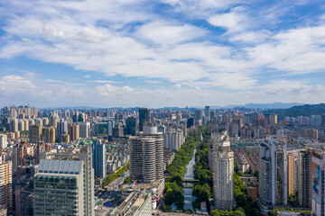 aerial view of hangzhou city skyline in a sunny day
