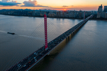 aerial view of hangzhou city skyline at night