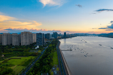 aerial view of hangzhou city skyline at night