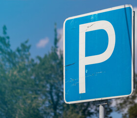 Blue Parking place street sign