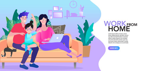 A heartwarming vector illustration showcasing a family joyfully working remotely on a comfortable sofa, emphasizing connection and the flexibility of modern work-life integration.