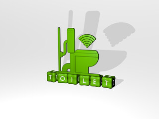 toilet 3D icon on cubic text. 3D illustration. bathroom and background