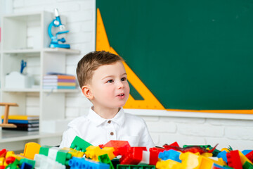 Early development, kindergarten. Elementary school child. Online home school lessons. Concept of kids education.