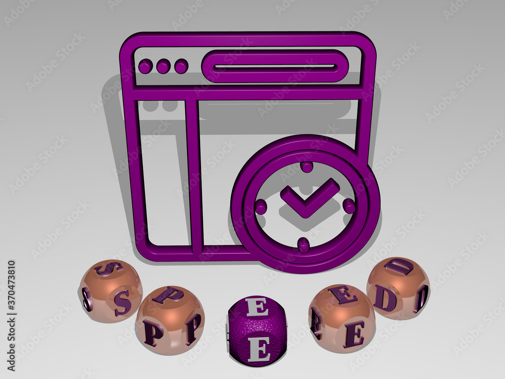 Poster speed round text of cubic letters around 3d icon. 3d illustration. background and abstract