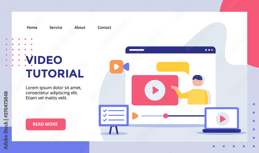 Poster video tutorial man on video playing campaign for web website home homepage landing page template ban