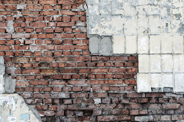 Abstract background old brick wall with cracks and scratches. Landscape style. Great background or texture.