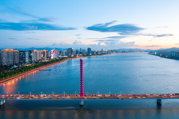 aerial view of hangzhou city skyline at night