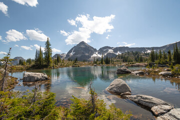 Gwillim Lakes, beautiful mountains and pristine alpine lakes in Valhalla provincial park, BC, Canada, West Kootenays region